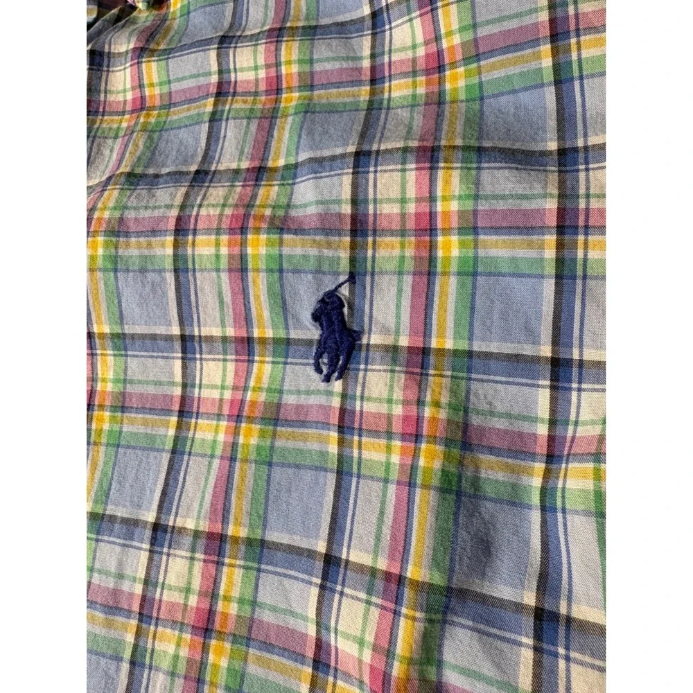 Ralph Lauren Mens Large Pastel Plaid Button Down Shirt Blue Yellow Pink Check L